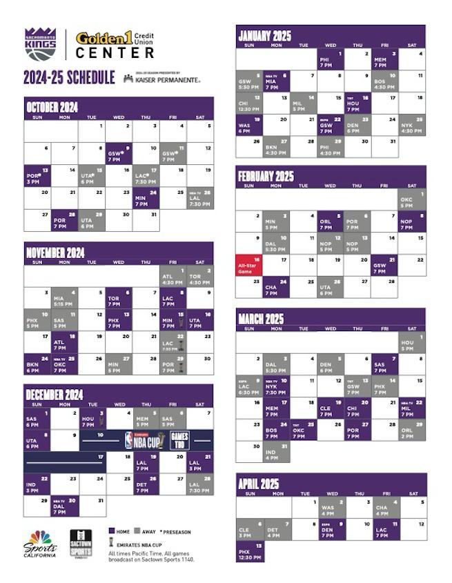 NBA Releases Schedule for Kings' 2024-25 Season, Including Game Dates and Times